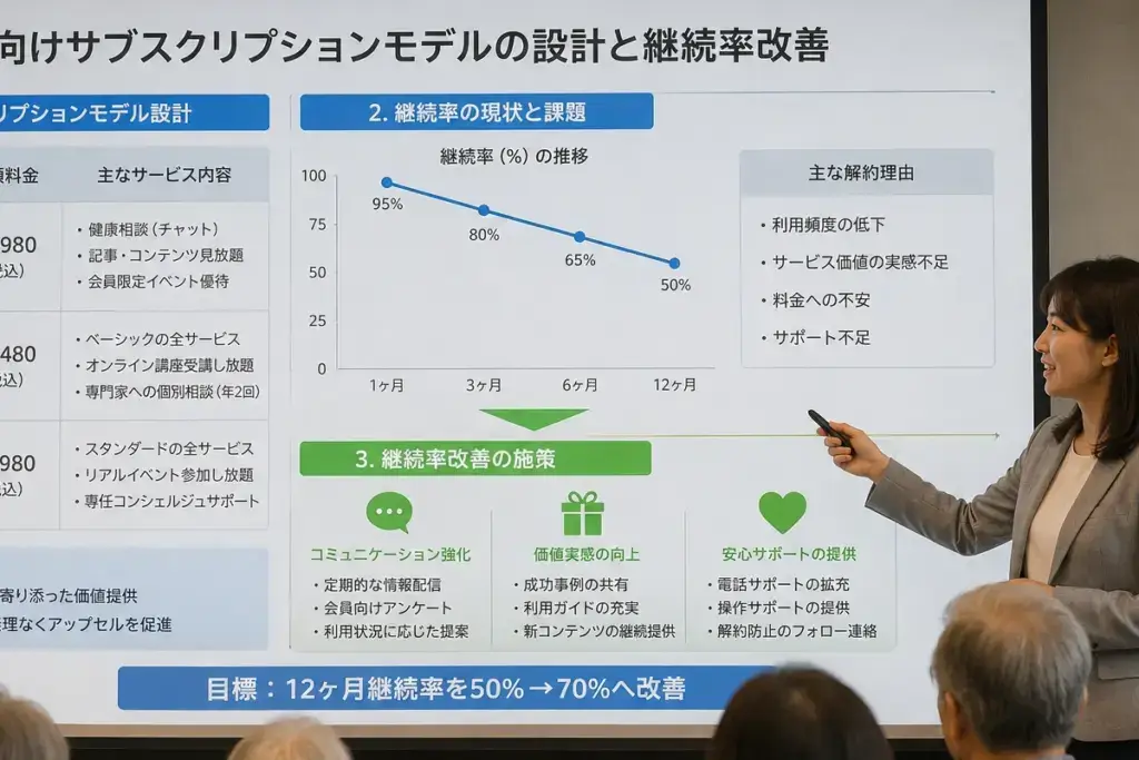 シニア向けサブスクリプションモデルの設計と継続率改善｜解約を防ぐ5つの実践施策
